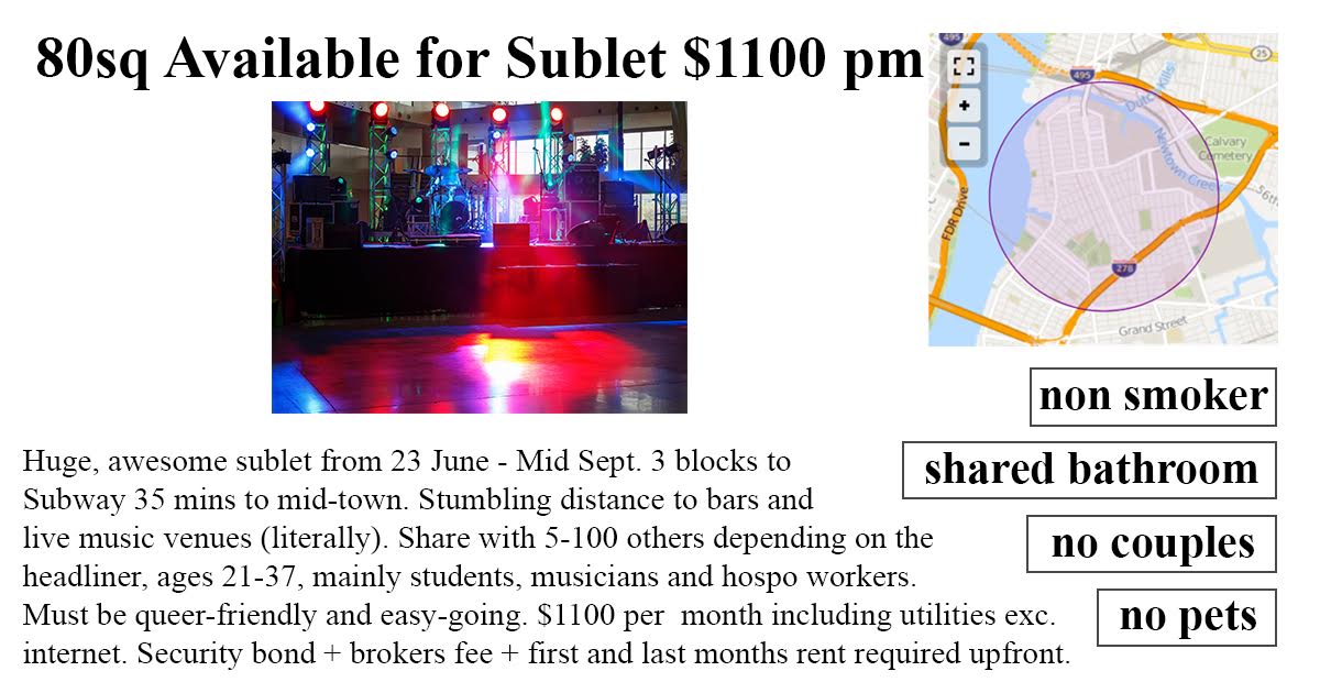 80SquareFoot Space Between NYC Band, Audience Available for Summer Sublet