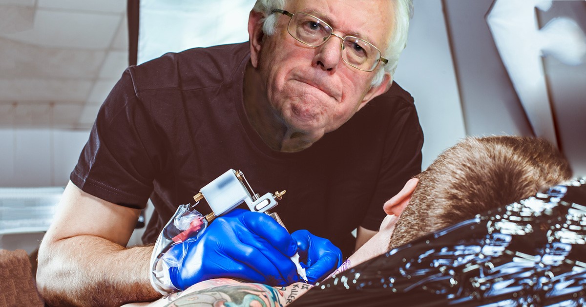 Bernie Sanders Giving “1% Killer” Tattoos in Punk House Kitchen