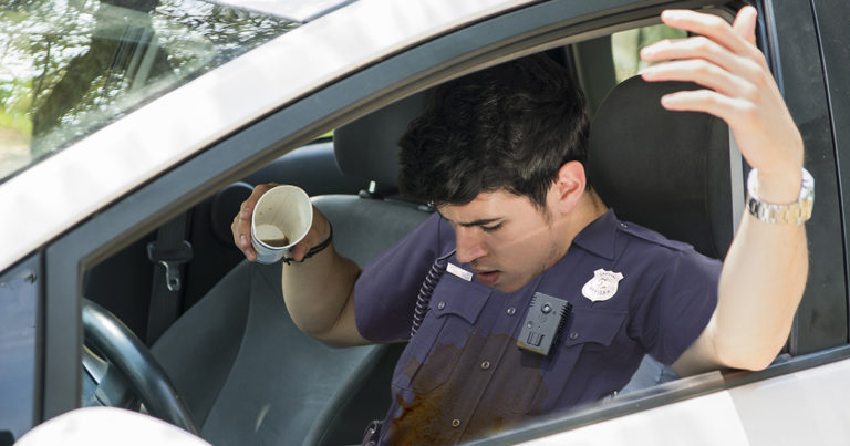 Embarrassing Cop On First Day Spills Huge Cup Of Coffee All Over