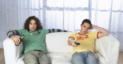siblings, green, white couch, red, yellow, brothers, disconnected, tv, car ad, sad