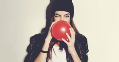 balloon, girl, hat, vintage filter, artsy, drugs, inhale, high, bored, relax