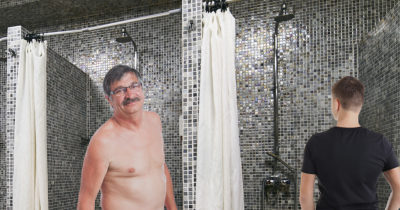 jock, dad, shower