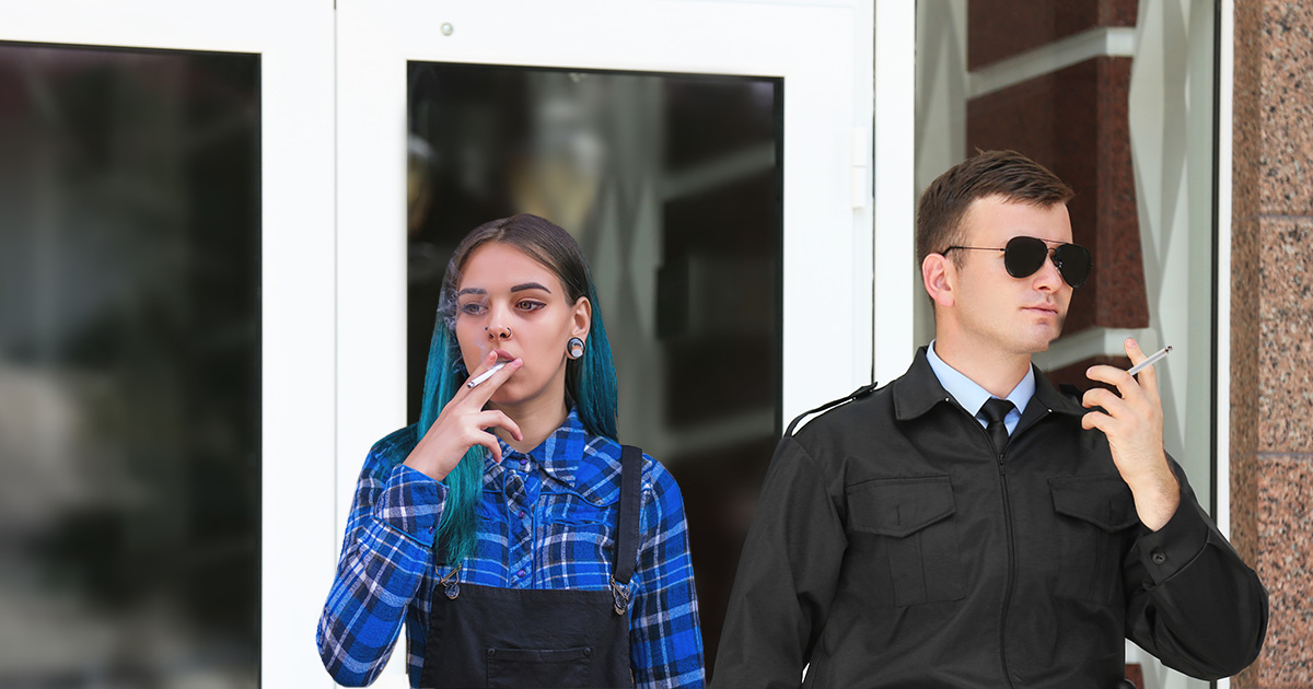 smoker, punk, security guard