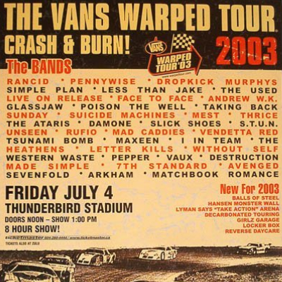 warped tour 2003 tour lineup