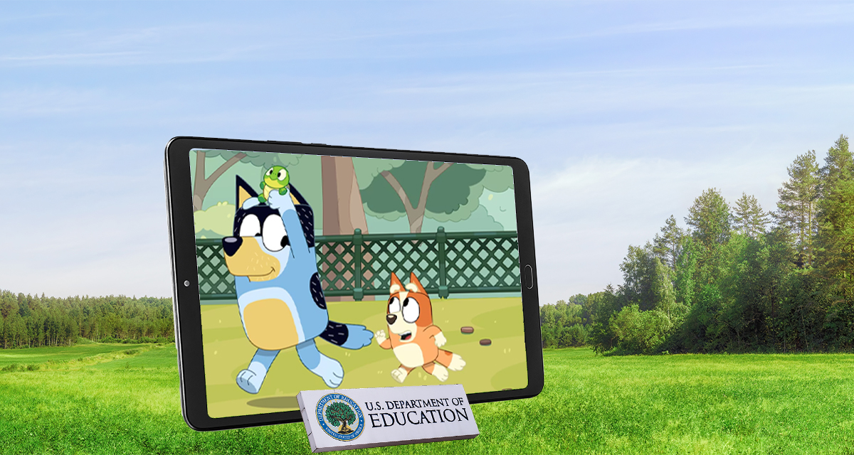 Department of Education Replaced with Giant iPad Playing “Bluey”