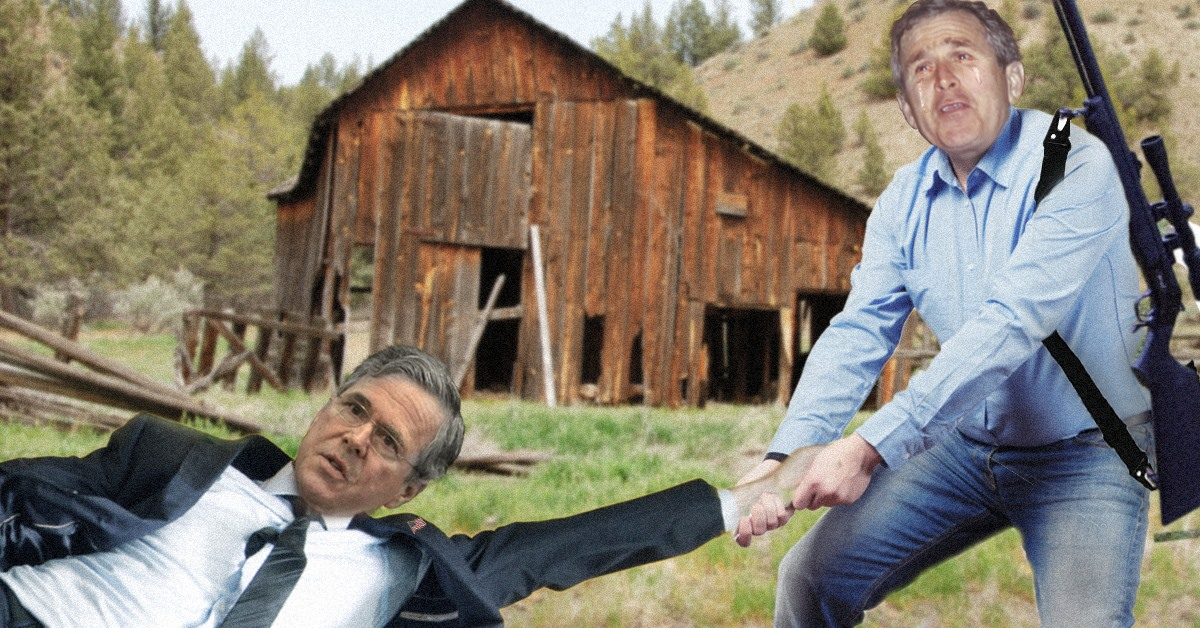 Tearful George W. Bush, Carrying Rifle, Leads Brother Behind Barn ...
