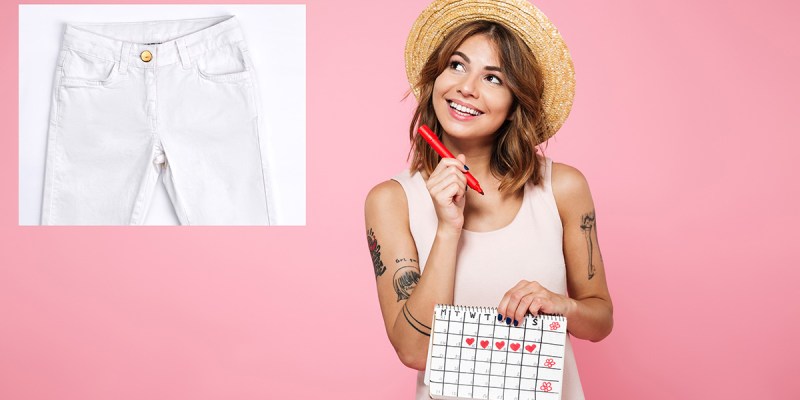 period, pants, white, white pants, time