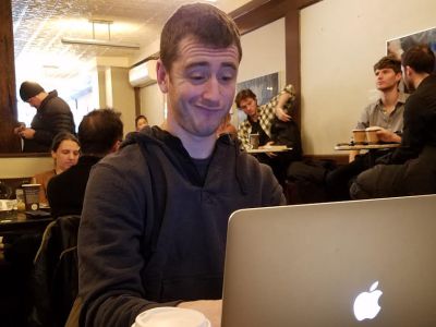 blogger, smirks, laptop, smug