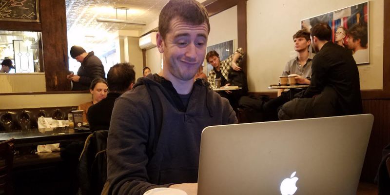 blogger, smirks, laptop, smug
