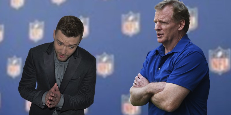justin timberlake, roger goodell, nfl, super bowl, patriots, eagles, LII, halftime show, football