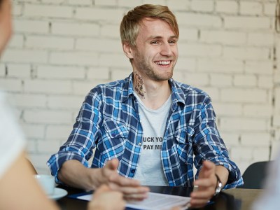 neck, tattoo, job interview