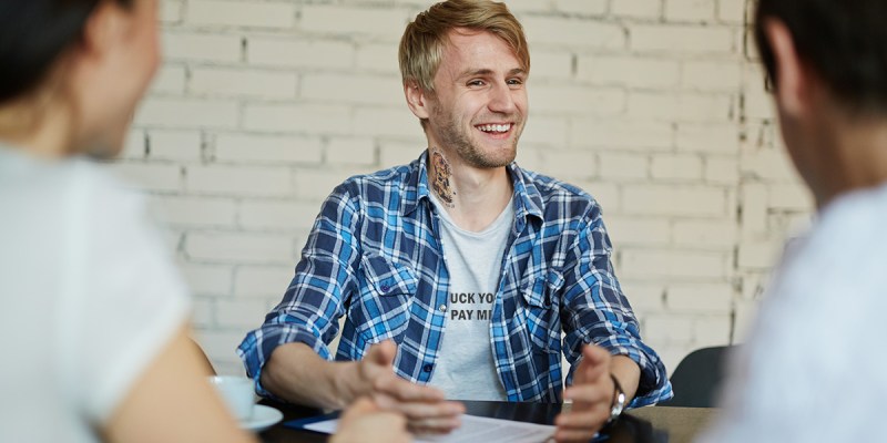 neck, tattoo, job interview