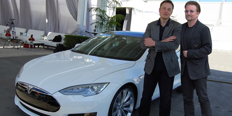elon musk, bono, u2, car