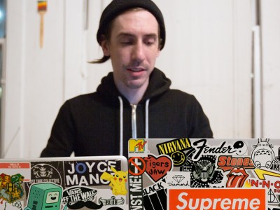 laptop, stickers, room