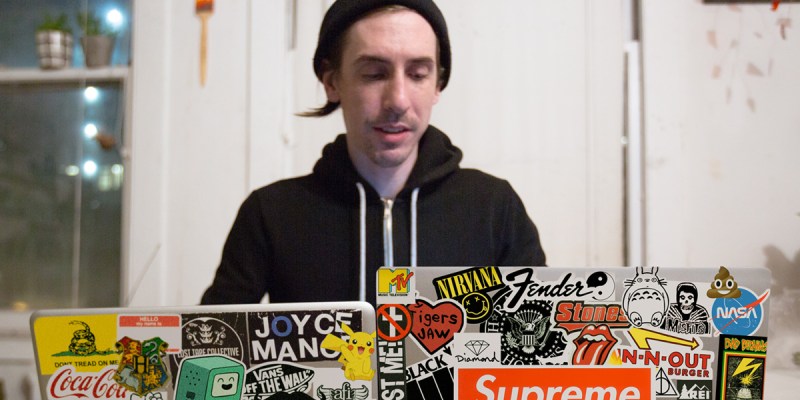 laptop, stickers, room