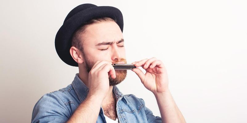 hat, harmonica, guy