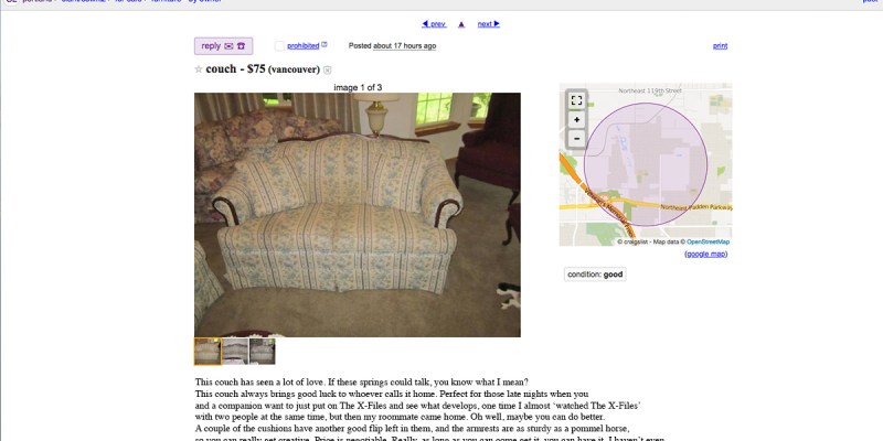 craigslist, couch, ad