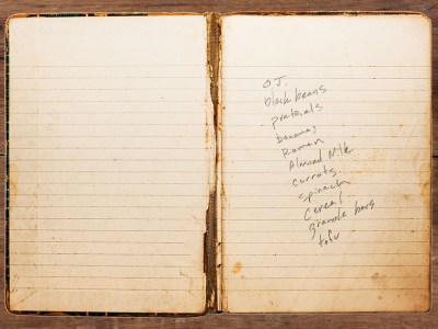 lyrics, jokes, grocery, notebook