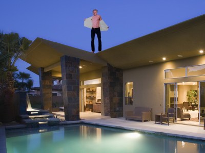 beto, pool, standing, jump