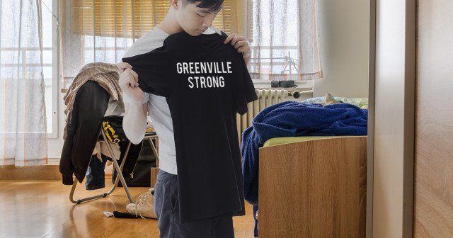Man Struggling to Remember What Terrible Tragedy His “Greenville Strong” Shirt Refers To