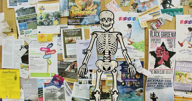 Paper Skeleton to Headline Local Library’s Bulletin Board