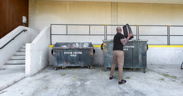 Guitar Center Employee Drags Unsold Gear out to Dumpster at End of Day
