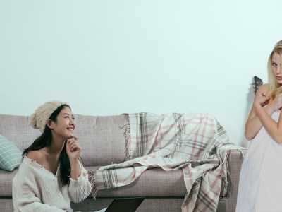 roommate, home, surprised