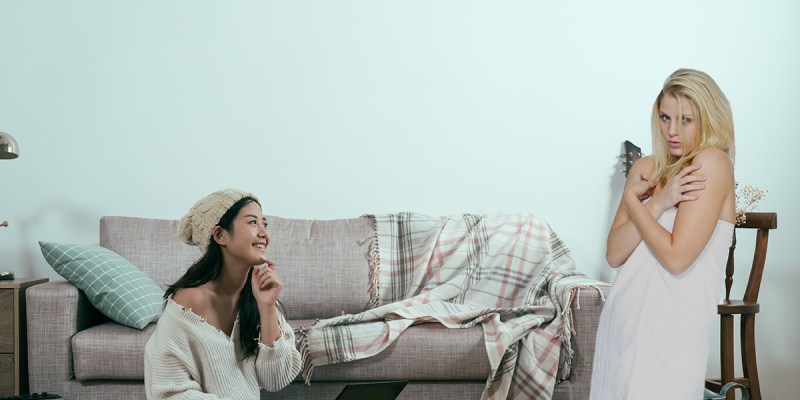 roommate, home, surprised