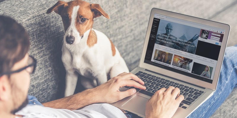 Myspace, dog, computer, man