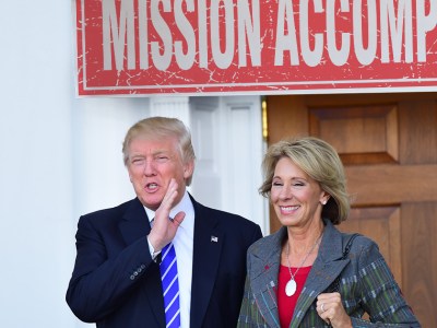 mission accomplished, trump, betsy devos, republican, democrat
