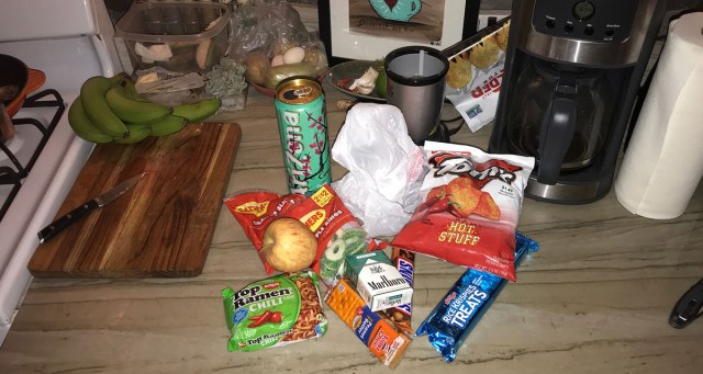 Punk Blue Apron Just a Bunch of Random Gas Station Items