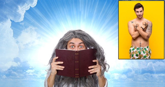 God Frantically Skims Bible for Reason To Reject Dead Straight Edger From Heaven