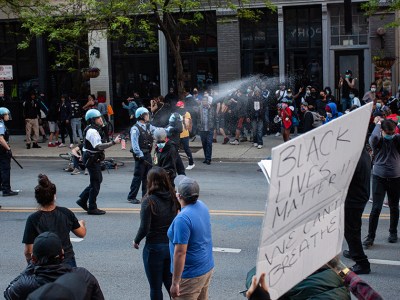 white, pepper spray, cop