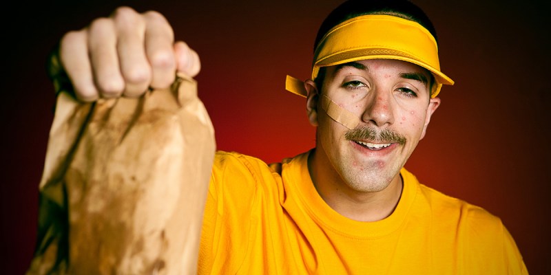 spongebob, yellow, fast-food, pimples, bag, grease