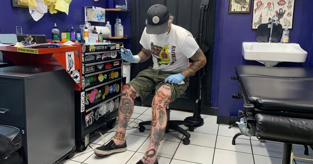 Tattoo Artist Emerges from Quarantine With Upside-Down, Full Sleeves on Legs