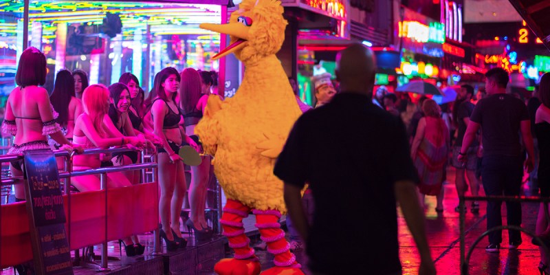 big bird, red light, loiter, embarrassed, gross, filthy