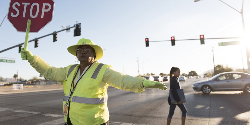 crossing guard, kids, street, neon, stop, stop sign, traffic