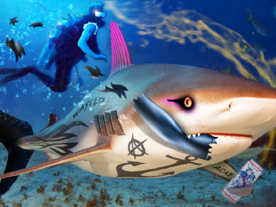 shark, ocean, tattoos, sleeves, rip, tank, tank top