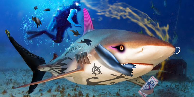 shark, ocean, tattoos, sleeves, rip, tank, tank top