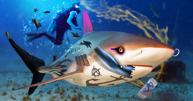 Punk Shark Rips Sleeves off Diver’s Wetsuit