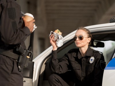 cop, police, food, spit, gross, dumb, naive