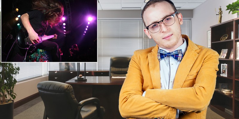 principal, music video, hair metal, strict, authority, yellow, bowtie