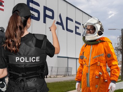 ship, space, rocketship, police, black astronaut, racist, profile, stereotype, blm