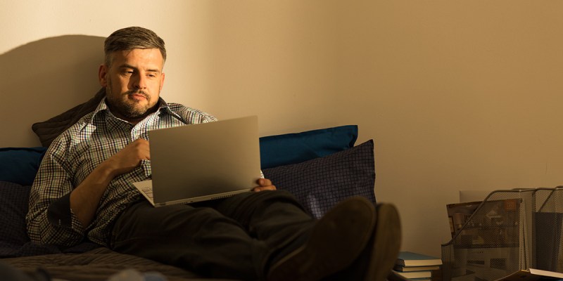 lonely, room, sad, blank, dark, gloomy, computer, laptop, single, beard