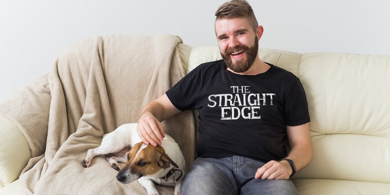 straight edge, dog, beard, happy, guy, couch, undercut, smile