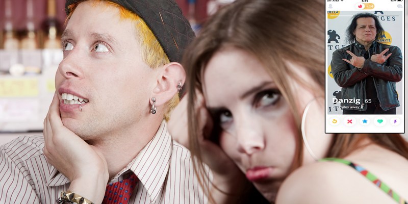 danzig, emo, punk, yellow hair, piercing, beanie, date, tinder, liar, sad