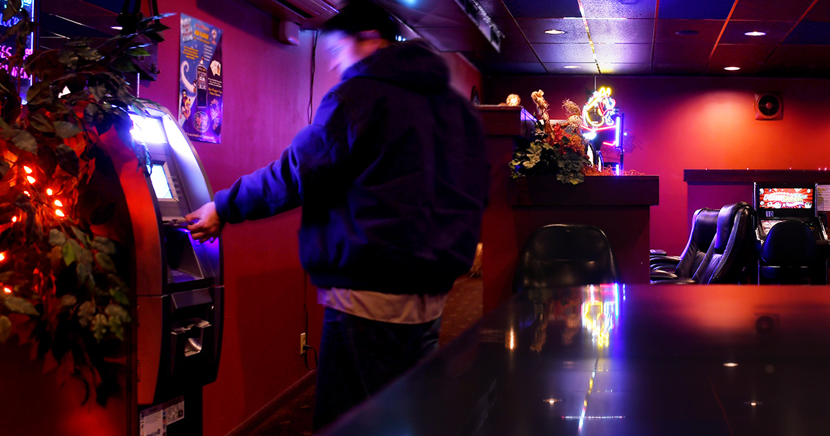 atm, lights, bar, jacket, man, purple, money, withdrawal