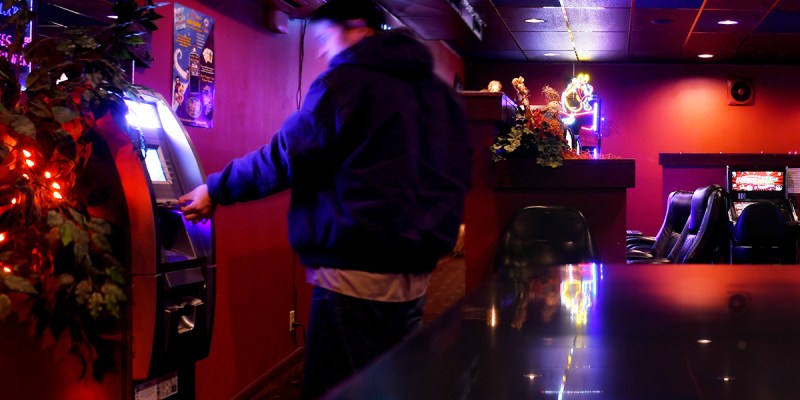 atm, lights, bar, jacket, man, purple, money, withdrawal