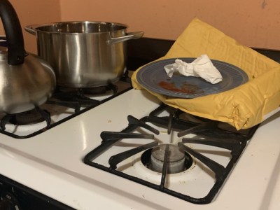 chili, composting toilet, dishes