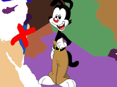 yakko, map, colorful, pants, belt, too big, world map, geography, tv show